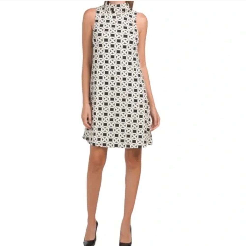 Flora Bea Geometric Mock Neck Retro Dress